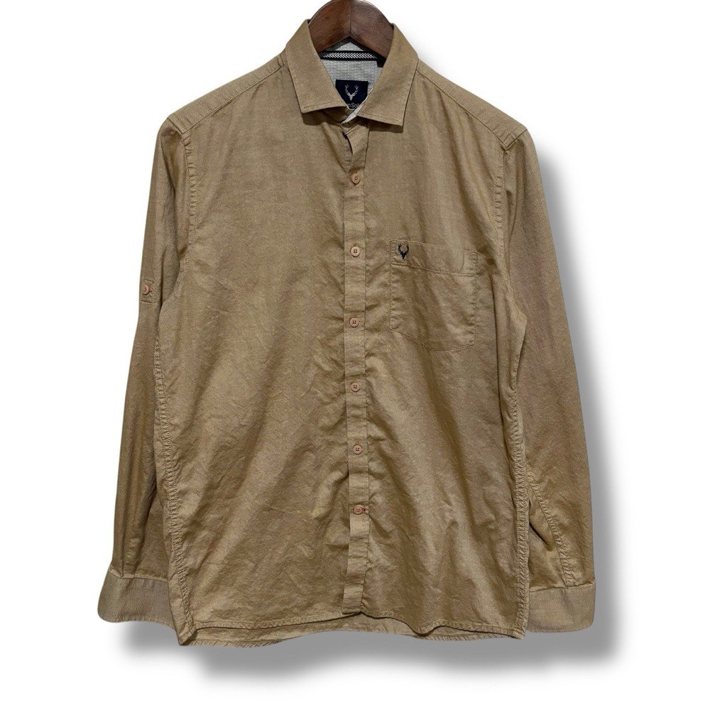 Allen‎ Solly Men's Embroidered Pocket Logo Tan Button Down Shirt 39 / 20.5 x 29